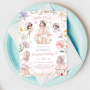 Convites Fada Flutter e Twirl Primeiro Aniversário de 1 ano