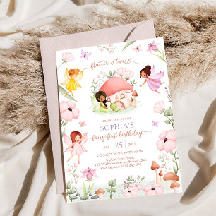 Convites Fada Flutter e Twirl Primeiro Aniversário de 1 Ano