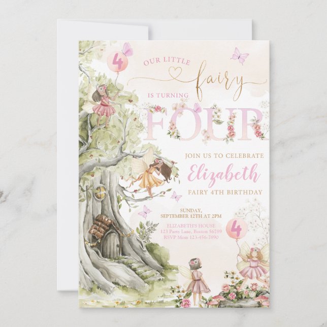 Convites Fada Forest Girl Birthday (Frente)