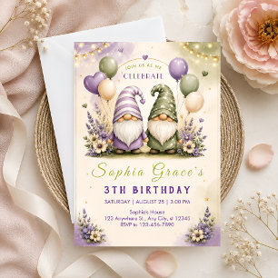 Convites Fada Jardim Gnome Aniversário de 3 anos