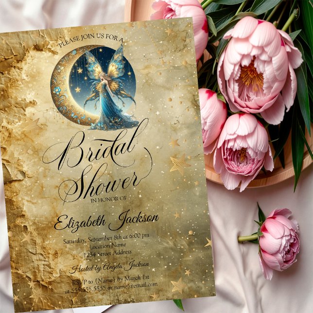 Convites Fada Lunar Celestial Velho Ouro Chá de Noiva (Criador carregado)