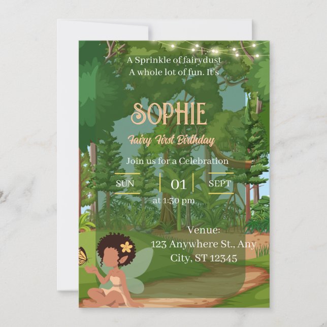 Convites Fada Mágica do Bosque com Borboleta  (Frente)