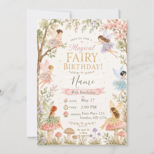 Convites Fada Mágica Jardim Floral Pixie Meninas Aniversári (Frente)