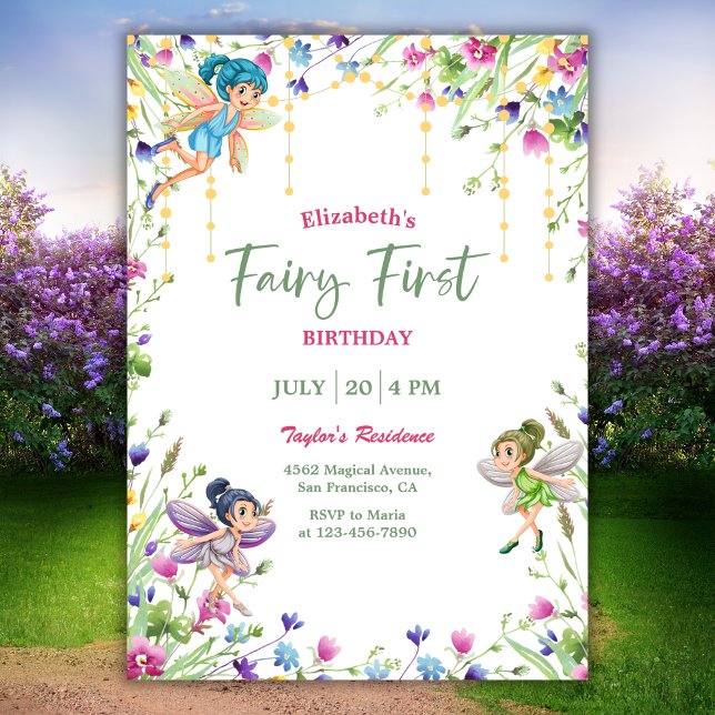 Convites Fada Mágica - Primeira Festa de primeiro aniversar (Criador carregado)