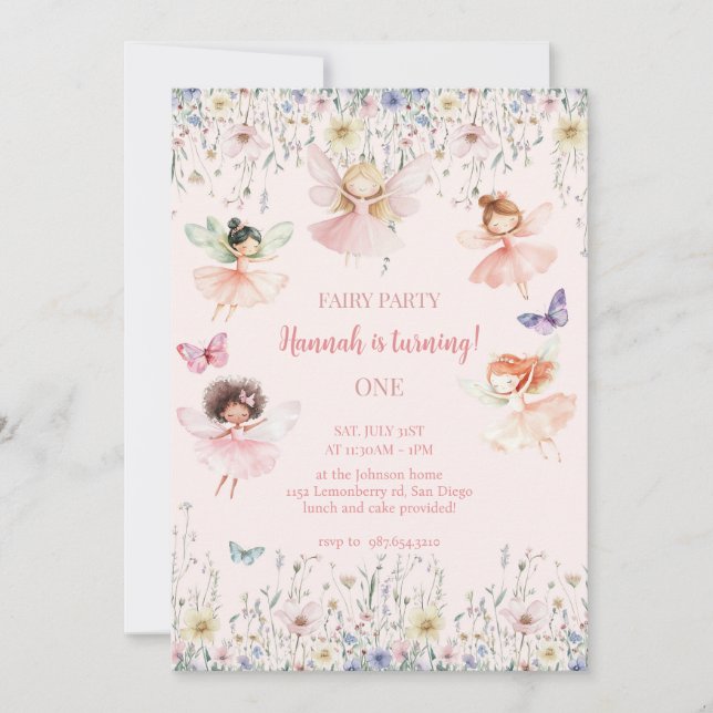 Convites Fada Mágica Primeiro Aniversário, Fada Bash (Frente)