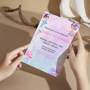 Convites Fada Mágica Sereia Aniversário Aquarela Roxo