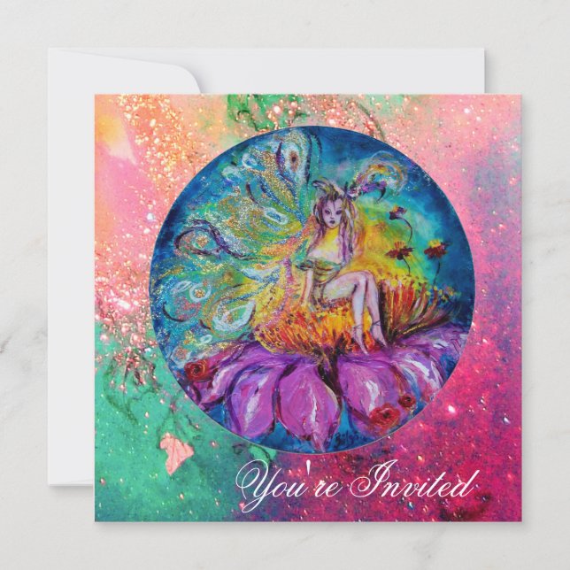 Convites FADA NA NOITE rosa verde azul amarelo brilhos (Frente)