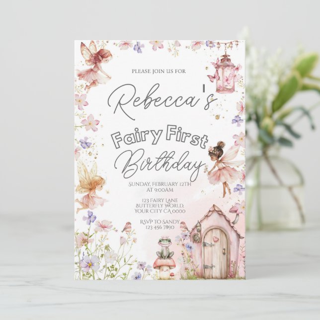 Convites Fada Primeira Festa de aniversário (Em pé/Frente)