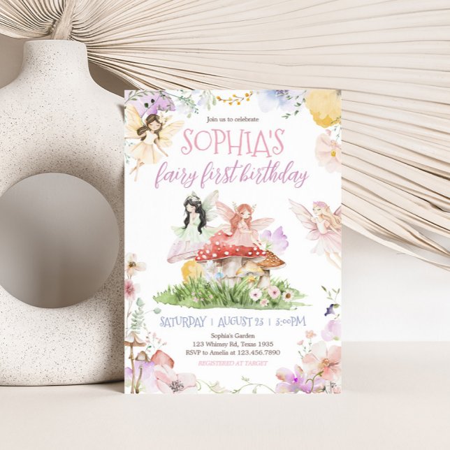 Convites Fada Primeira Festa de aniversário Whimsic (Whimsical Fairy First Birthday Party Invitation)