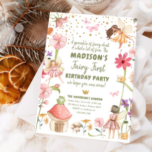Convites Fada Primeira Rapariga de Aniversário 1 Floresta d