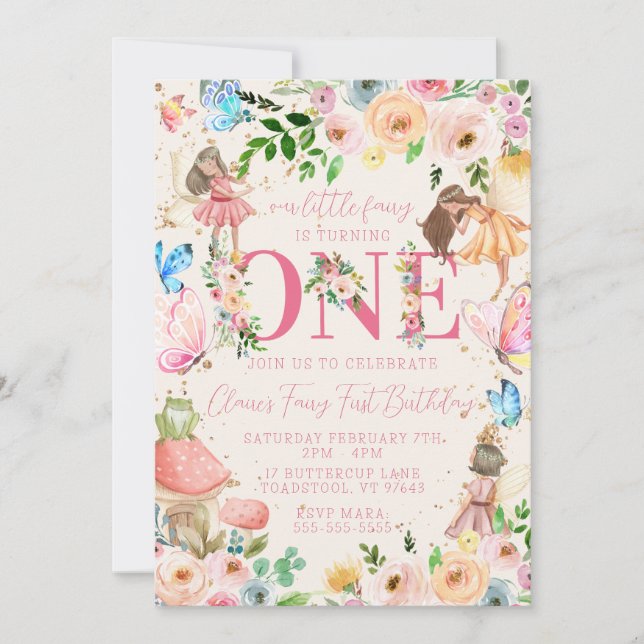 Convites Fada Primeiro Aniversário (Frente)