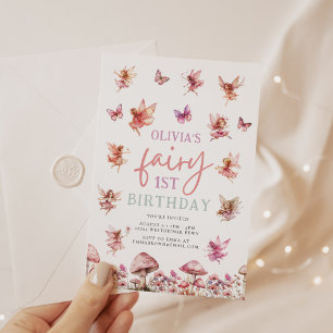 Convites Fada Primeiro Aniversário Aquarela Cogumelo 1rua