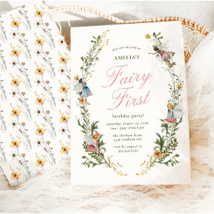 Convites Fada Primeiro Aniversário Floral Vintage