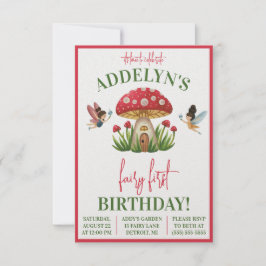 Convites Fada Primeiro Aniversário, Jardim Cogumelo Anivers
