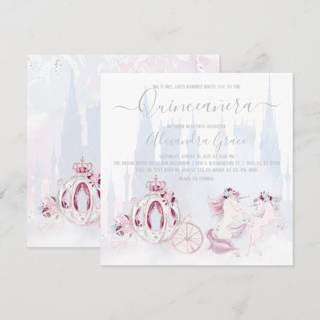 Convites Fada Princesa Cinderela Conto de Fadas Quinceanera (Frente/Verso)