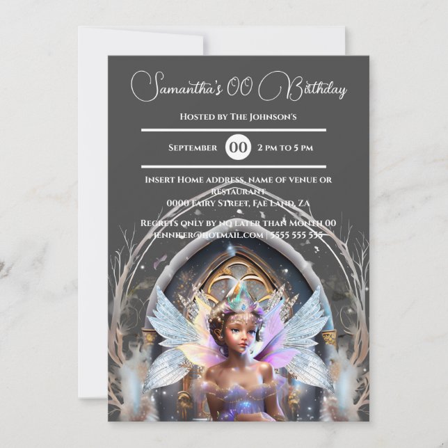 Convites Fada princesa do gelo asas brilhantes cor-de-rosa  (Frente)