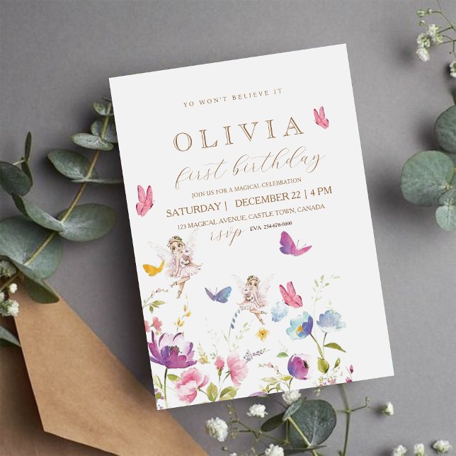 Convites Fada Princesa Flor Festa de aniversario de meninas (Criador carregado)