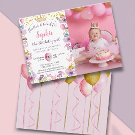 Convites Fada Princesa Rosa & Ouro 1º Aniversário