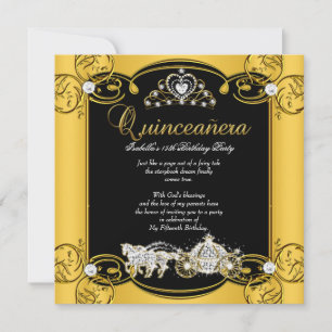 Convites Fada Quinceanera 15 Anos de Idade Amarelo Preto
