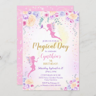 Convites Fada Rosa Aniversário Convocação Jardim de Fadas