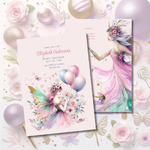 Convites Fada Rosa, Leite, Princesa, Rosas, Chá de fraldas