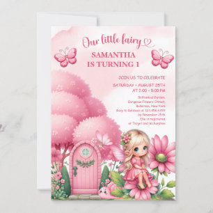 Convites Fada rosa sentada no aniversário de uma menina das