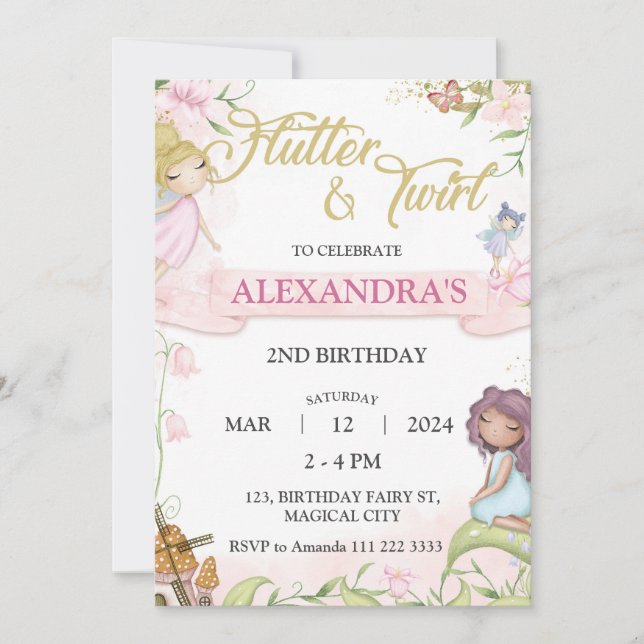 Convites Fada segundo 3º 4º 6 Aniversário da Floresta de Co (Frente)