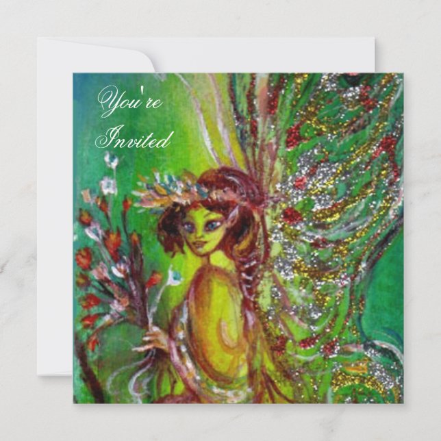 Convites FADA VERDE amarelo azul vermelho prata (Frente)