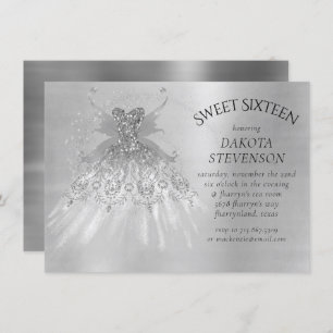 Convites Fada Wing Silver Gown Platinum Foil Faux Sheen
