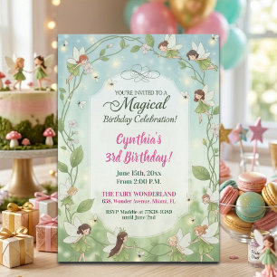 Convites Fadas da Floresta Fireflies 3º Festa de Aniversári