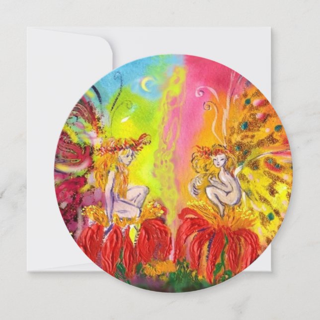 Convites FADAS DO AMANHECER, Faíscas de Ouro Azul Mágico (Frente)