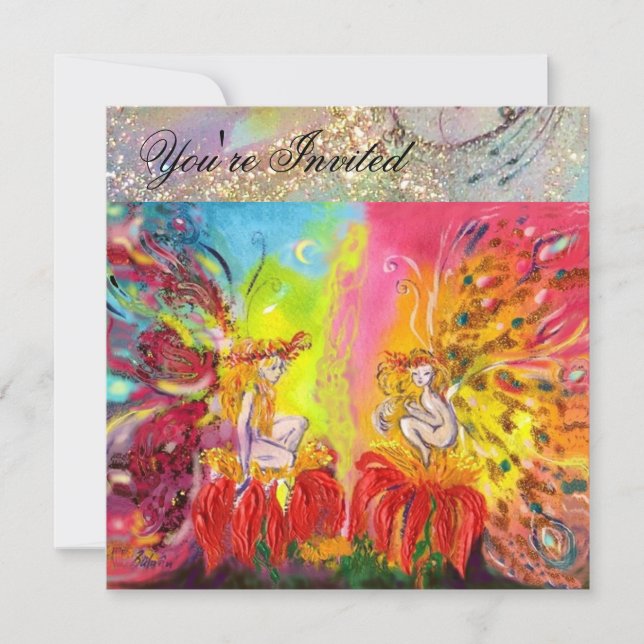 Convites FADAS DO AMANHECER, Faíscas Douradas Mágicas (Frente)