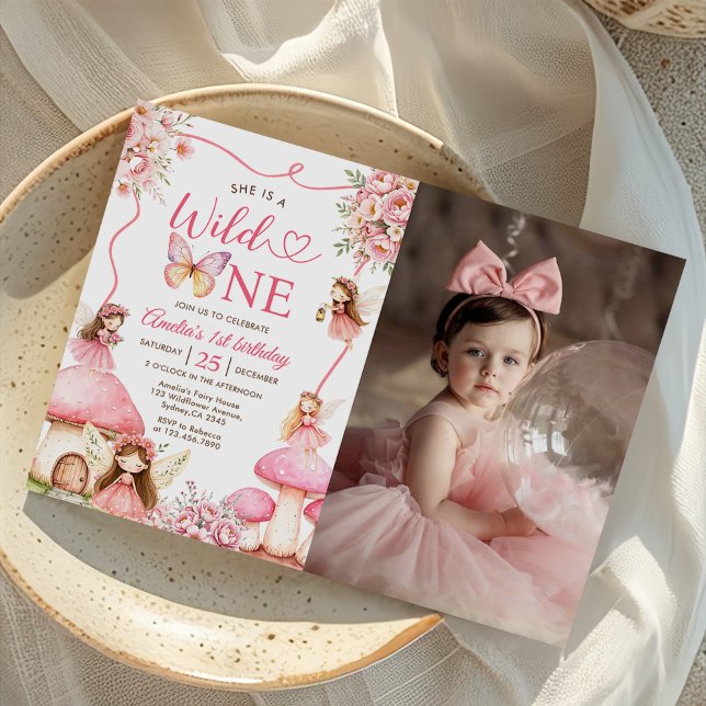 Convites Fadas Meninas Florais Aniversário de 1 Ano Foto (Criador carregado)
