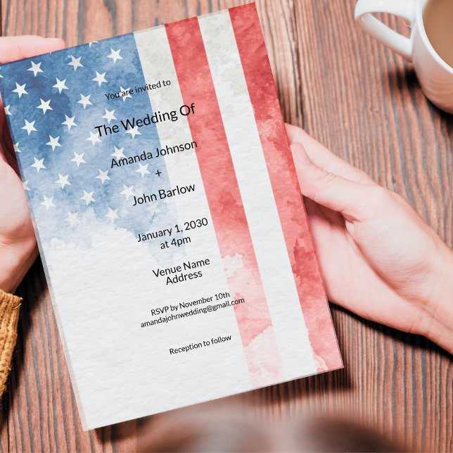 Convites Faded Grunge American Flag Minimalist Wedding (Faded Grunge American Flag Wedding Invitation)