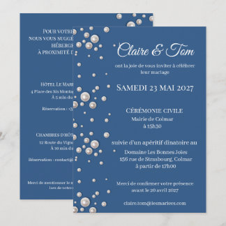Convites Faire-part de mariage élégant bleu marine