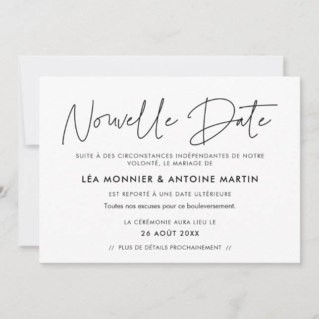 Convites Faire-part Mariage reporté & Nouvelle date (Frente)