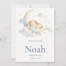 Faire-part naissance lapin lune | Bunny Birth Card