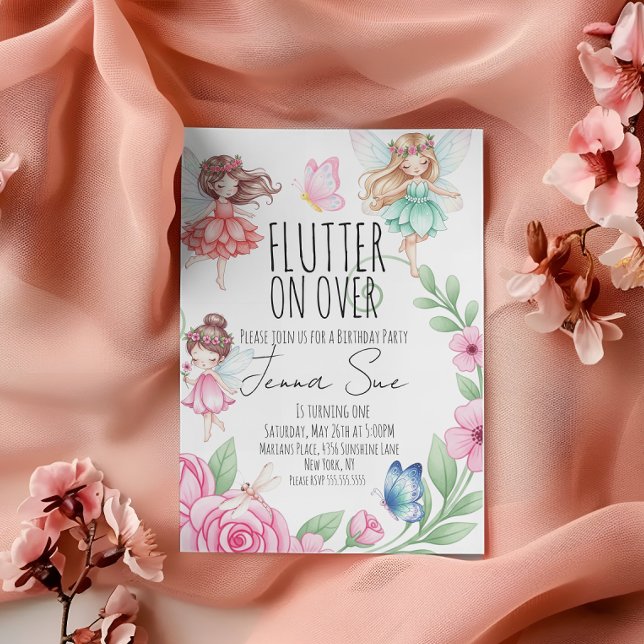 Convites Fairies Butterflies First Birthday Invitation (Criador carregado)