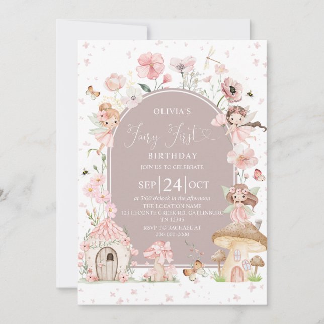 Convites Fairy 1st Birthday Enchanted forest Invitation (Frente)