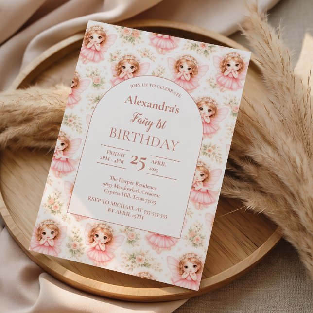 Convites Fairy 1st Birthday Pink Garden (Criador carregado)
