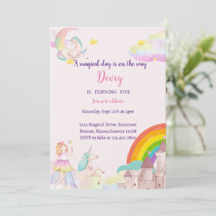 Convites Fairy Birthday Invitation Rainbow Unicorn Party