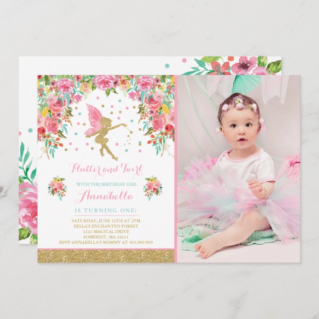 Convites Fairy Birthday Invitation Whimsical Magazine Party (Frente/Verso)