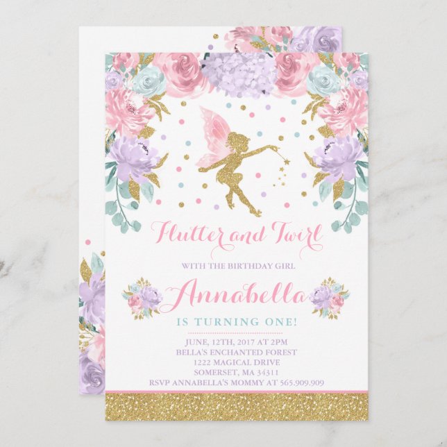 Convites Fairy Birthday Invitation Whimsical Magazine Party (Frente/Verso)