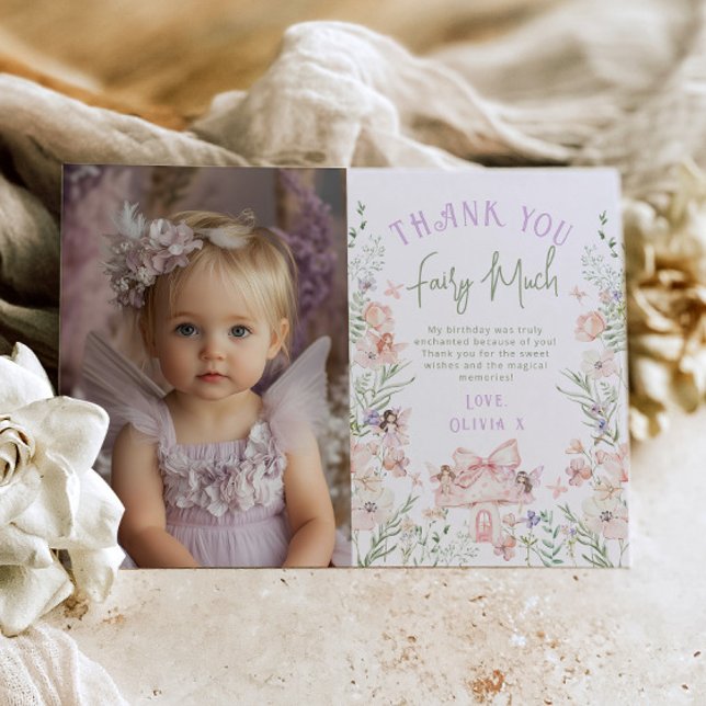 Convites Fairy Enchanted Birthday Photo Thank you card (Criador carregado)