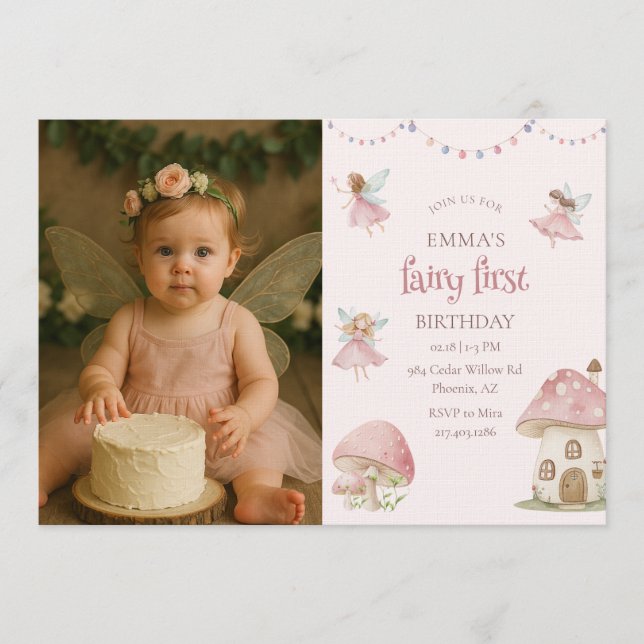 Convites Fairy First 1st Birthday Enchanted Magical Photo (Frente)