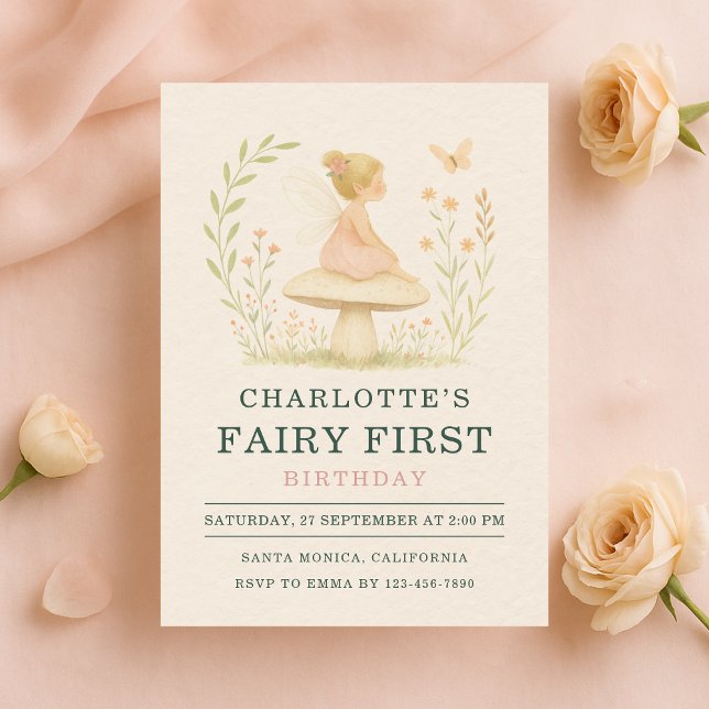 Convites Fairy First 1st Mushroom Birthday Party Invitation (Criador carregado)