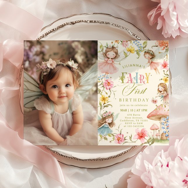 Convites Fairy First Birthday Colorful Enchanted Photo (Criador carregado)