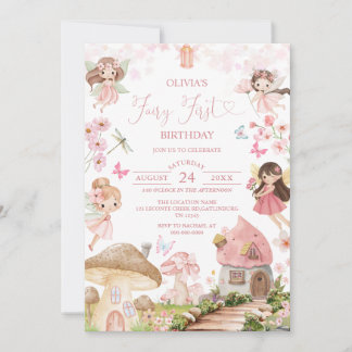 Convites Fairy First Birthday Enchanted forest Invitation