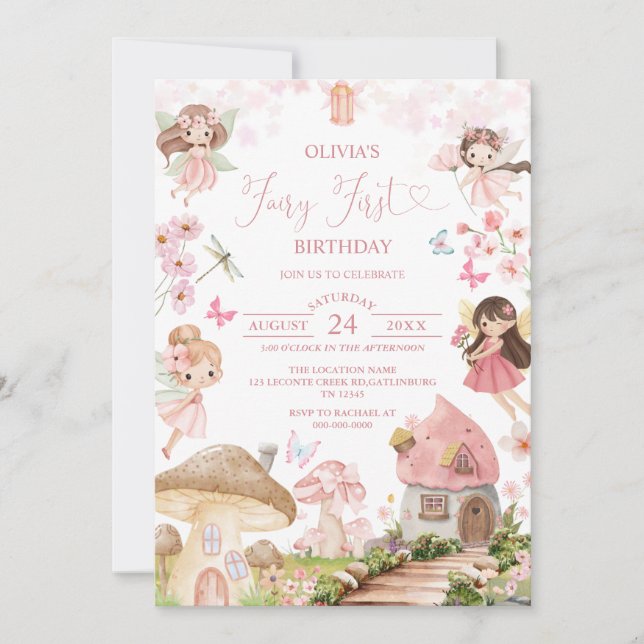 Convites Fairy First Birthday Enchanted forest Invitation (Frente)