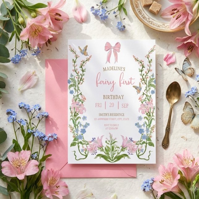 Convites Fairy First Birthday Forest Watercolor Mushroom  (Criador carregado)